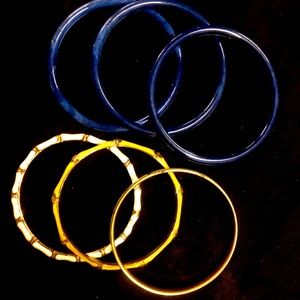 Bangle Set of Six Yellow, Navy, White